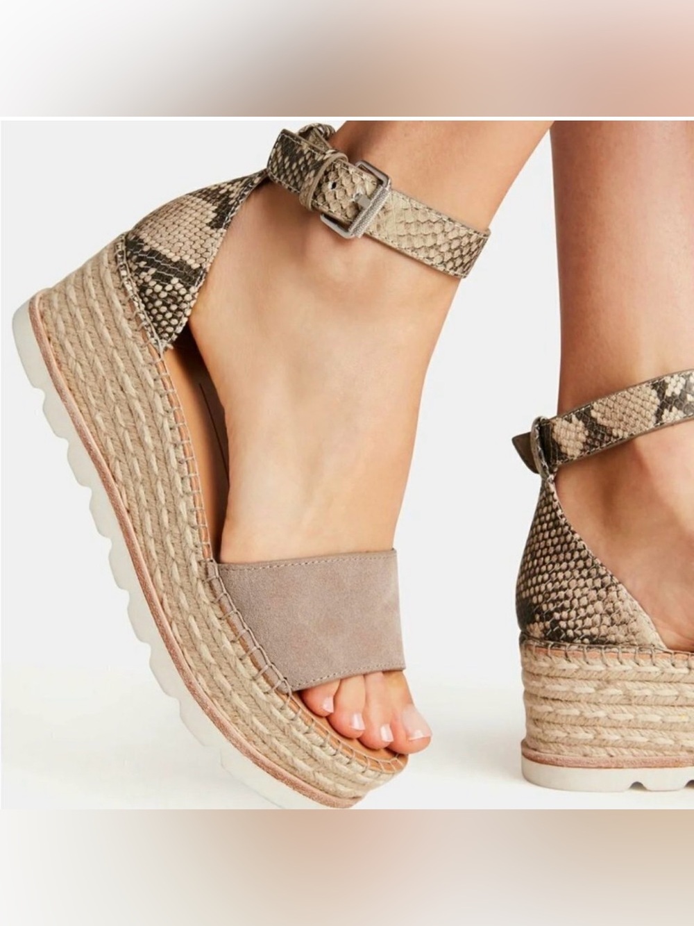 Dolce Vita Baker Sandals Womens 7 Brown Taupe Snake Espadrille Wedge Ankle Strap